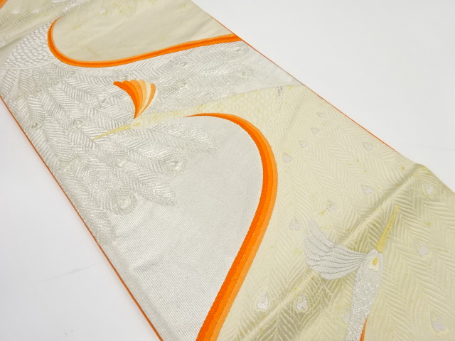 JAPANESE KIMONO / ANTIQUE FUKURO OBI / SILK / WOVEN PEACOCK
